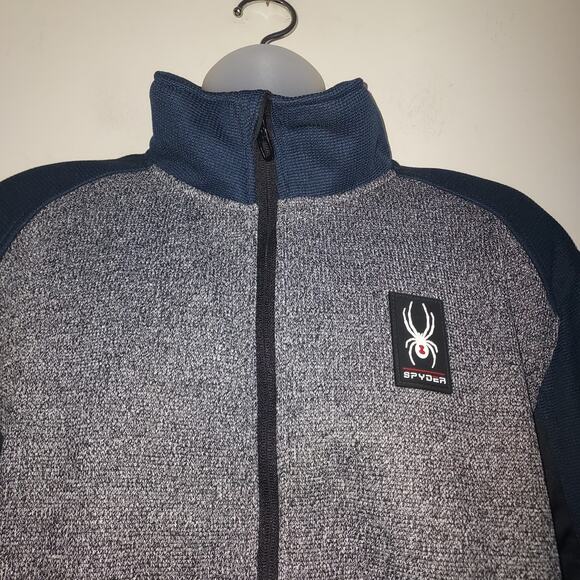 Spyder Men's Knit Jacket Large Full Zip Bandit Stryke Fleece Lined Blue Gray - Picture 2 of 6